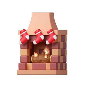3d Christmas fireplace icon. minimal decorative festive conical shape tree. New Year's holiday decor. 3d design element In cartoon style. Icon isolated on white background. 3d illustration.