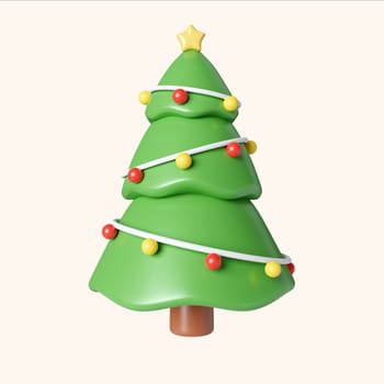 3d Christmas tree. minimal decorative festive conical shape tree. New Year's holiday decor. 3d design element In cartoon style. Icon isolated on white background. 3D illustration.