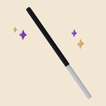 3d Halloween magic wand icon. Traditional element of decor for Halloween. icon isolated on gray background. 3d rendering illustration. Clipping path..