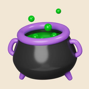 3d Halloween cauldron icon. Traditional element of decor for Halloween. icon isolated on gray background. 3d rendering illustration. Clipping path.