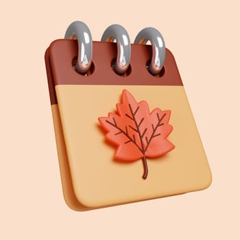 3d Autumn calendrer . Golden fall. Season decoration. icon isolated on gray background. 3d rendering illustration. Clipping path..