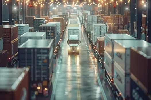 Transportation and logistics network distribution growth. .Engineers online checking, Management and control cargo trucks by AI generated image.