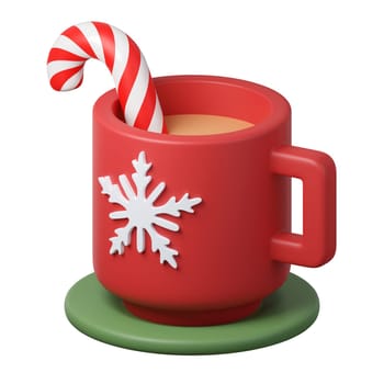 3d Christmas warm drinks icon. minimal decorative festive conical shape tree. New Year's holiday decor. 3d design element In cartoon style. Icon isolated on white background. 3d illustration.