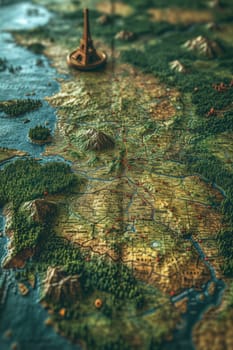 Top view of the Relief map of Europe. 3d illustration.