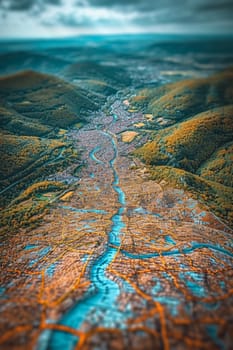 Top view of the Relief map of Europe. 3d illustration.