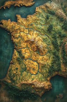 Top view of the Relief map of Europe. 3d illustration.