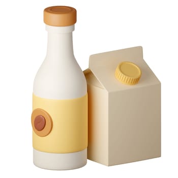 3d a carton coffee milk latte and a bottle of coffee milk Cartoon Style Isolated on a White Background. 3d illustration.