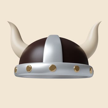 3d Halloween viking hat icon. Traditional element of decor for Halloween. icon isolated on gray background. 3d rendering illustration. Clipping path..
