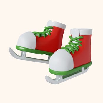 3d Christmas skate boots icon. minimal decorative festive conical shape tree. New Year's holiday decor. 3d design element In cartoon style. Icon isolated on white background. 3d illustration