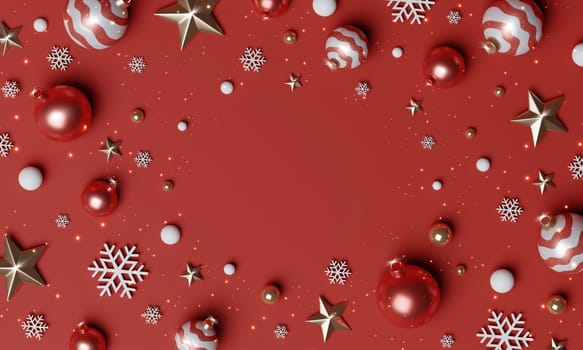 3d Christmas Abstract wallpaper. Realistic 3d with 4 design stage podium. Decorative festive elements glass bauble balls. Xmas holiday template podium..