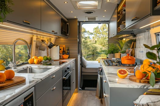 Kitchen inside a modern camper van. interior design.