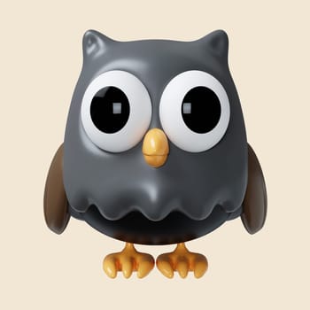3d Halloween owl icon. Traditional element of decor for Halloween. icon isolated on gray background. 3d rendering illustration. Clipping path..