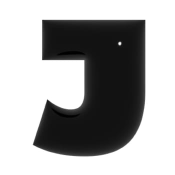 Black shiny metal shiny reflective letter J 3D illustration