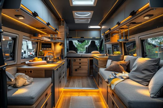 luxury living of camper van. camping concept.