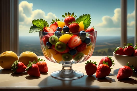 fruit salad with strawberries AI generated image.