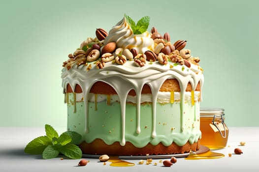 sweet prepared honey cake with cream .AI generated image.