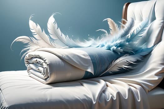 feathers and down thick blanket . AI generated image.