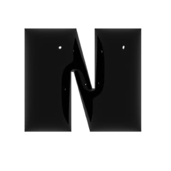 Black shiny metal shiny reflective letter N 3D illustration
