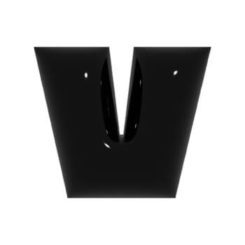 Black shiny metal shiny reflective letter V 3D illustration