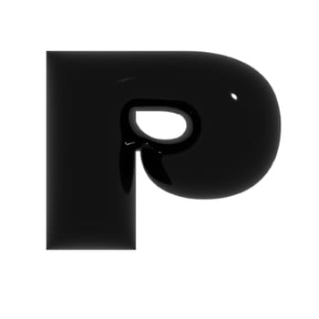 Black shiny metal shiny reflective letter P 3D illustration