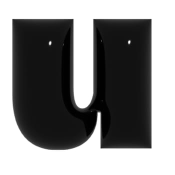 Black shiny metal shiny reflective letter U 3D illustration