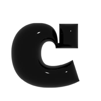 Black shiny metal shiny reflective letter C 3D illustration