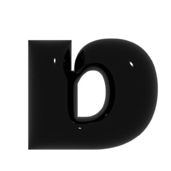 Black shiny metal shiny reflective letter D 3D illustration