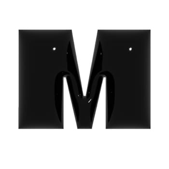 Black shiny metal shiny reflective letter M 3D illustration