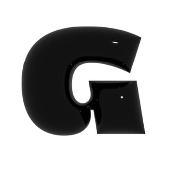Black shiny metal shiny reflective letter G 3D illustration