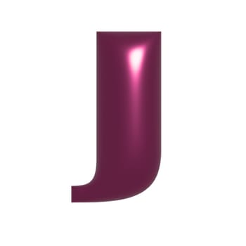 Red shiny metal shiny reflective letter J 3D illustration