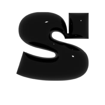 Black shiny metal shiny reflective letter S 3D illustration