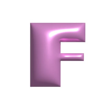 Pink shiny metal shiny reflective letter F 3D illustration