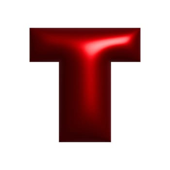 Red shiny metal shiny reflective letter T 3D illustration