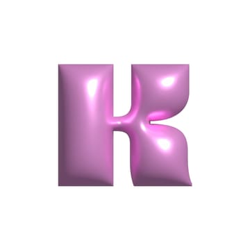 Pink shiny metal shiny reflective letter K 3D illustration
