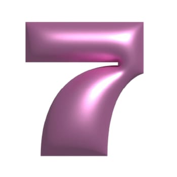 Pink shiny aesthetic metal reflective number 7 3D illustration