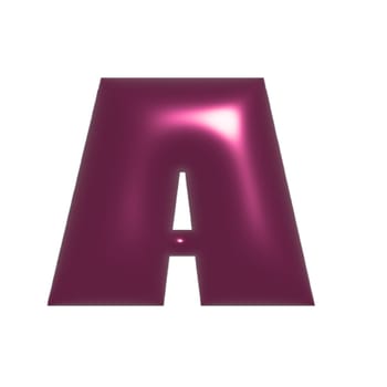 Pink shiny metal shiny reflective letter A 3D illustration