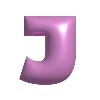 Pink shiny metal shiny reflective letter J 3D illustration