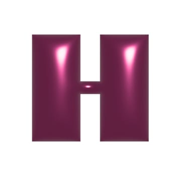 Red shiny metal shiny reflective letter H 3D illustration