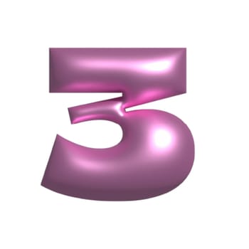 Pink shiny aesthetic metal reflective number 3 3D illustration