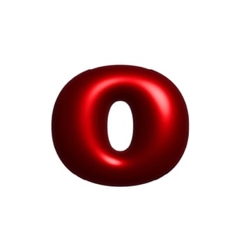 Red shiny metal shiny reflective letter O 3D illustration