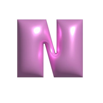 Pink shiny metal shiny reflective letter N 3D illustration