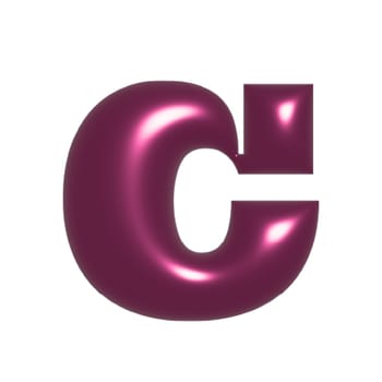 Red shiny metal shiny reflective letter C 3D illustration