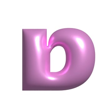 Pink shiny metal shiny reflective letter D 3D illustration