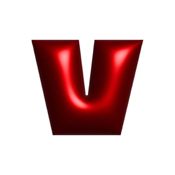 Red shiny metal shiny reflective letter V 3D illustration