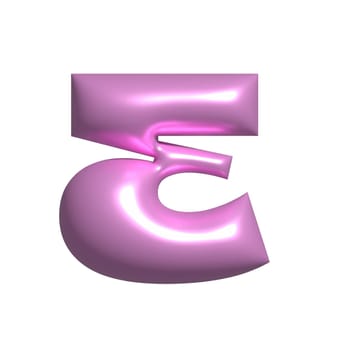 Pink shiny metal shiny reflective letter E 3D illustration