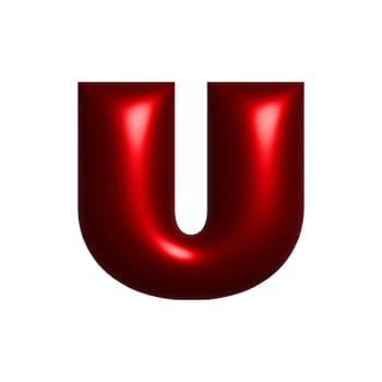 Red shiny metal shiny reflective letter U 3D illustration