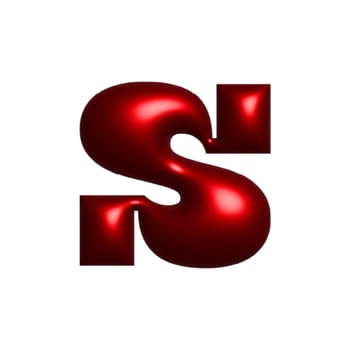 Red shiny metal shiny reflective letter S 3D illustration