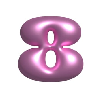 Pink shiny aesthetic metal reflective number 8 3D illustration
