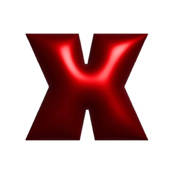 Red shiny metal shiny reflective letter X 3D illustration