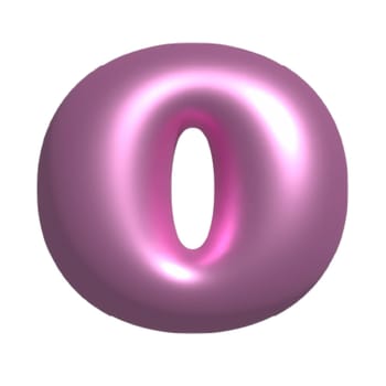 Pink shiny aesthetic metal reflective number 0 3D illustration